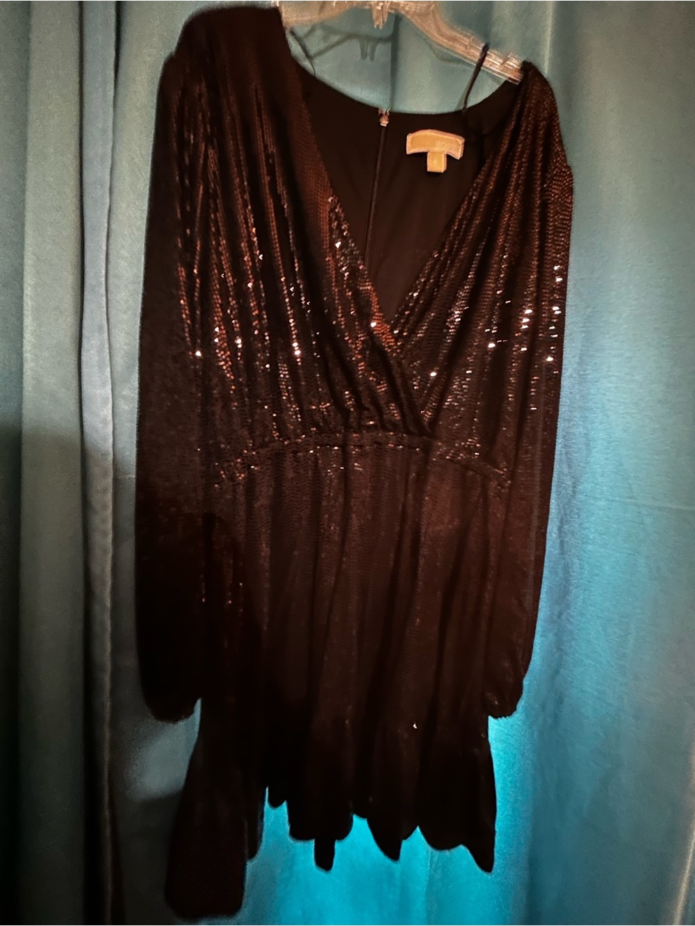 MICHAEL Michael Kors Black Sequin Long Sleeve Wrap Dress